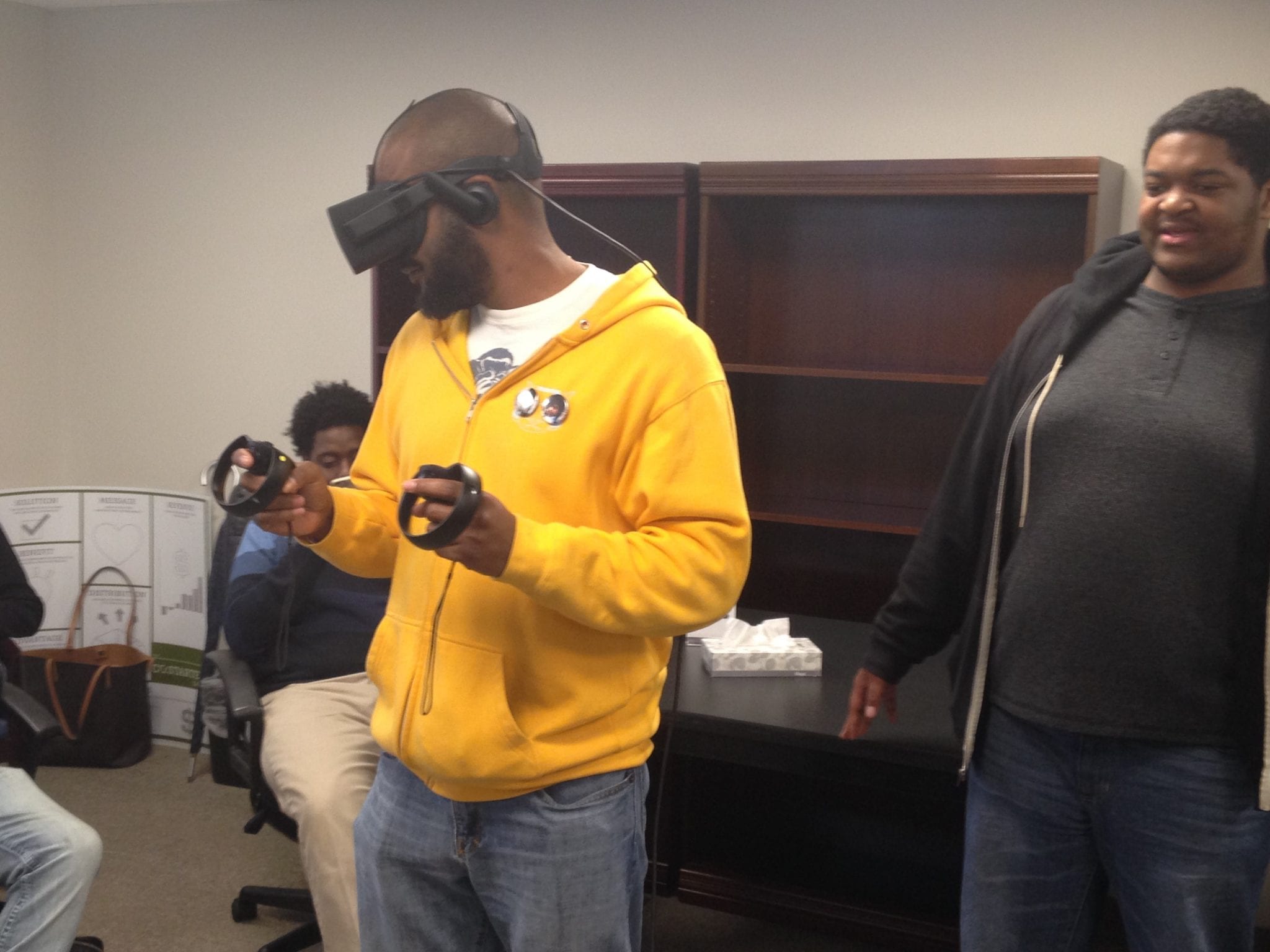 Herbert Brown of Mississippi Coding Academies dons the VR helmet