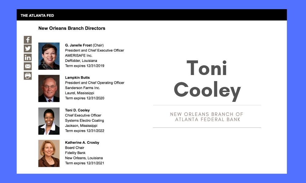 Toni Cooley Joins Federal Bank of Atlanta Board