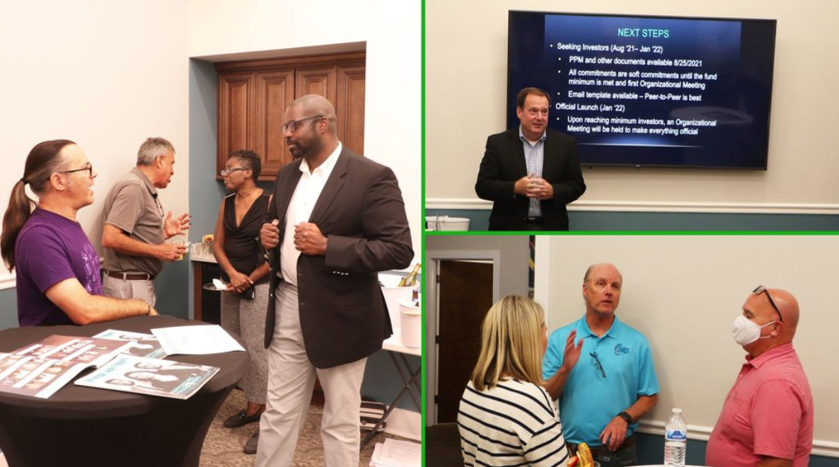 A collage of photos representing a meeting